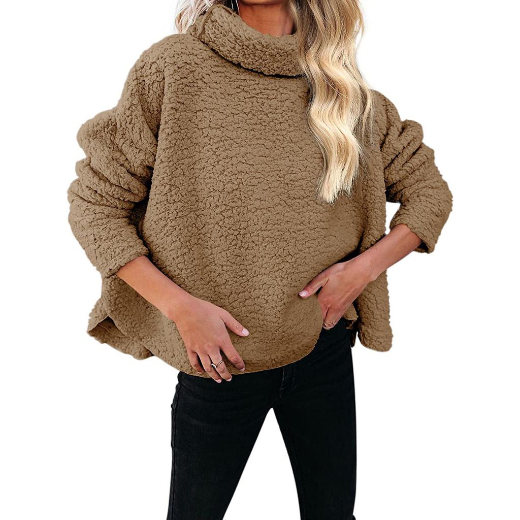 Oversized Turtleneck Sherpa Fleece Sweatshirt,Loose Long Sleeve Warm Teddy Coat Pullover Top,Soft Fluffy Casual Outerwear for Multi-color Outfits