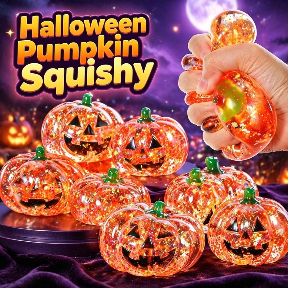 Halloween Pumpkin Moldable Maltose Stress Ball Squishy Soft Glitter Slow Rebound Fidget Sensory Toy Stress Relief Anti Anxiety
