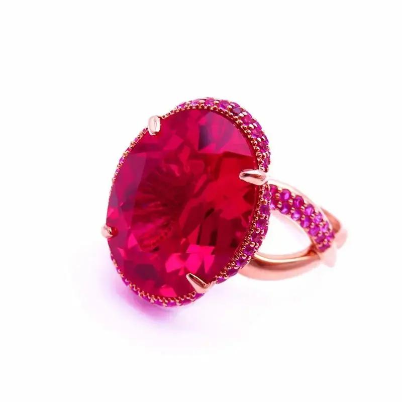 Charms Classiques Plaqué Or Rose Incrusté Rubis Rouge Magnifiques Bagues pour Femmes Nouveauté Exquise Banquet Assisté Zircon