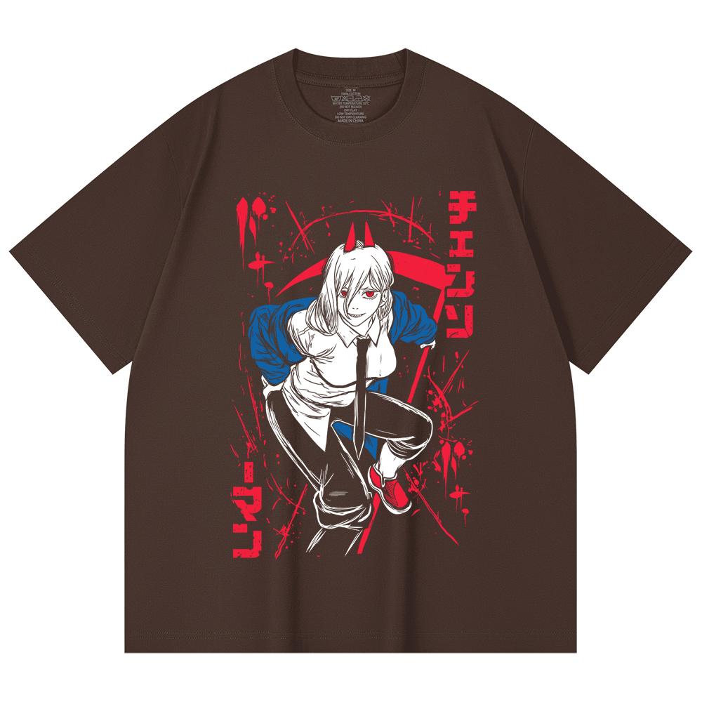 230 Gsm 100% Cotton Chainsaw Man V32 Power Print Unisex Heavy Cotton T Shirt
