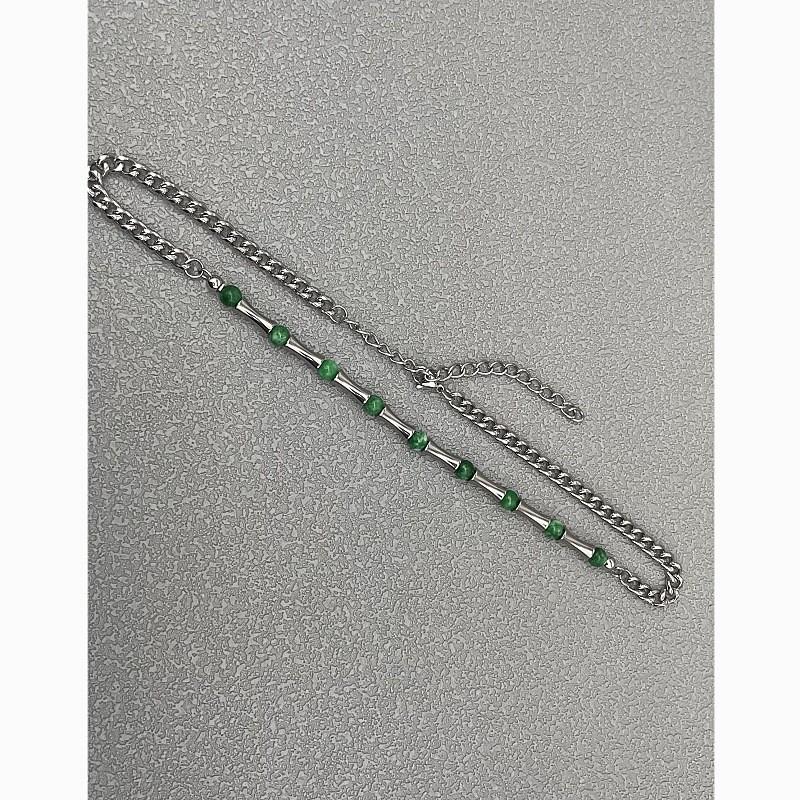 Handmade Geometric Bamboo Chain Necklace With Natural Stone Pendant For Couples