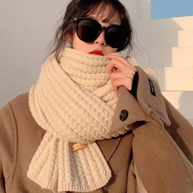 New Winter Thick Warm White Knit Scarf For Women Men Wool Soft Solid Cashmere Neckerchief Preppy Style Couple Students Scarves