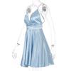 New Dress Women Satin V-neck Solid Sleeveless Suspenders Backless Bow-knot V-Collar Mini Dress Dresses