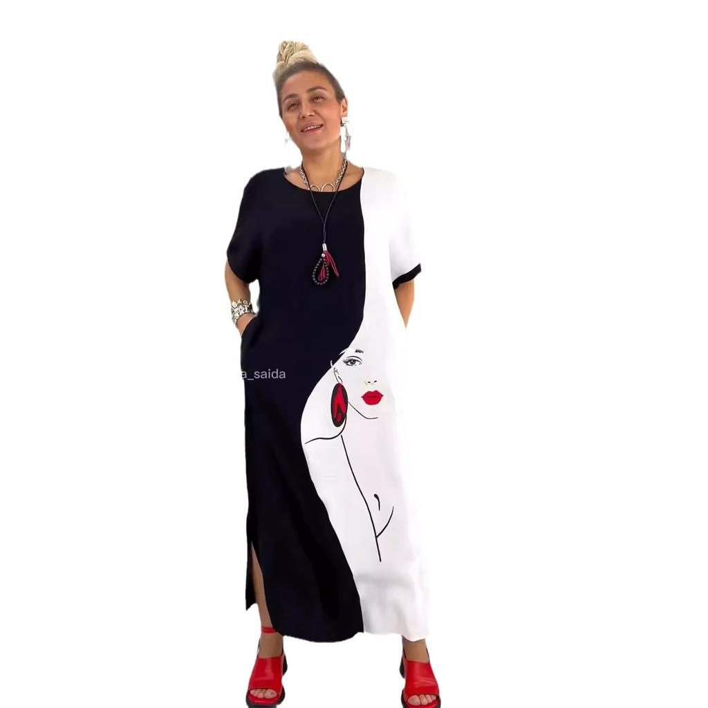 European And American Style New Women'S Clothing Casual Character Print Dress