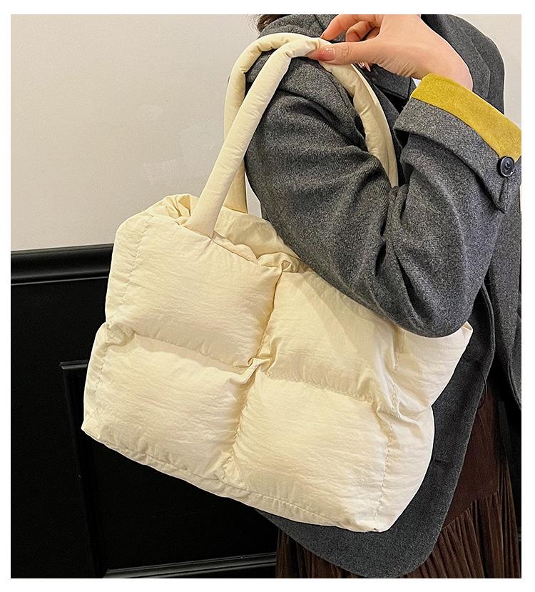 Autumn/Winter Plaid Nylon Padded Tote: Casual, Versatile, Large Capacity Shoulder Handbag