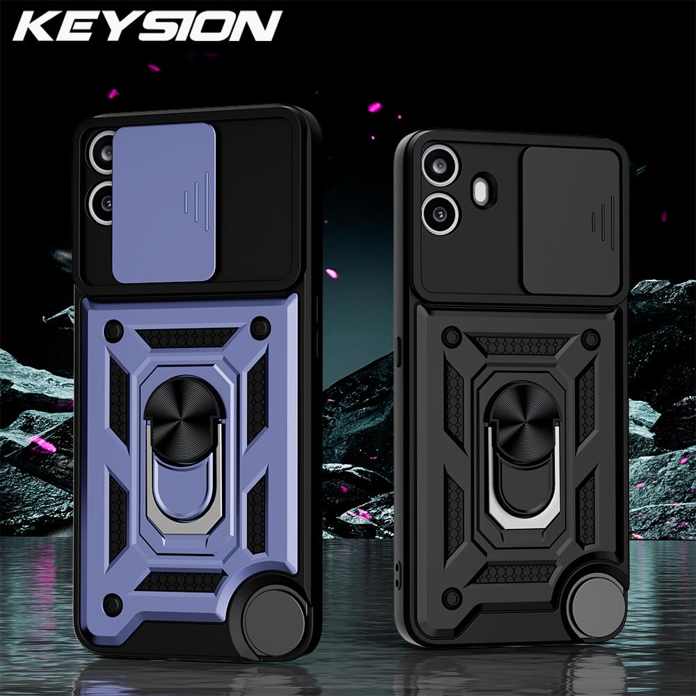 KEYSION Shockproof Armor Case for Nothing CMF Phone 1 Slide Camera Lens Protection Ring Stand Phone Back Cover for CMF Phone 1