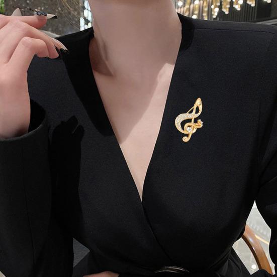 Women Brooch Sparkling Rhinestone Inlaid Musical Note Shape Anti-Exposure Buckle Suits Shirts Sweaters Bags Pin Outfit Accessory