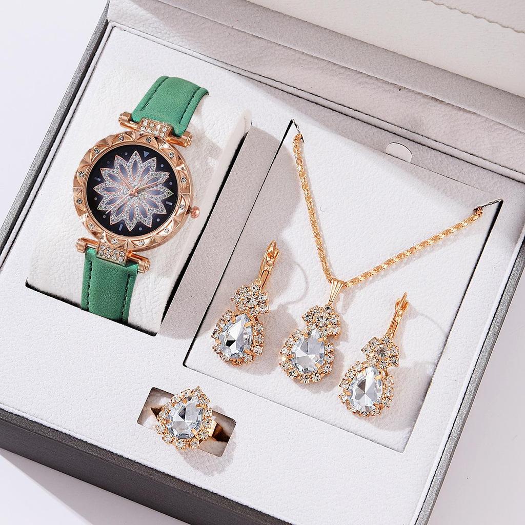 5pcs Set Watches Women Leather Band Ladies Watch Simple Casual Women's WristWatch Bracelet Gift Montre Femme(No Box)