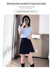 2025 Black Plus Size High Waist Slimming A-Line Slit Short Skirt for Women