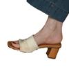 Thick-heeled slippers women's summer wear in 2025, sandals fashion, mid-heeled sandals, niche beige high heels, one and a half characters