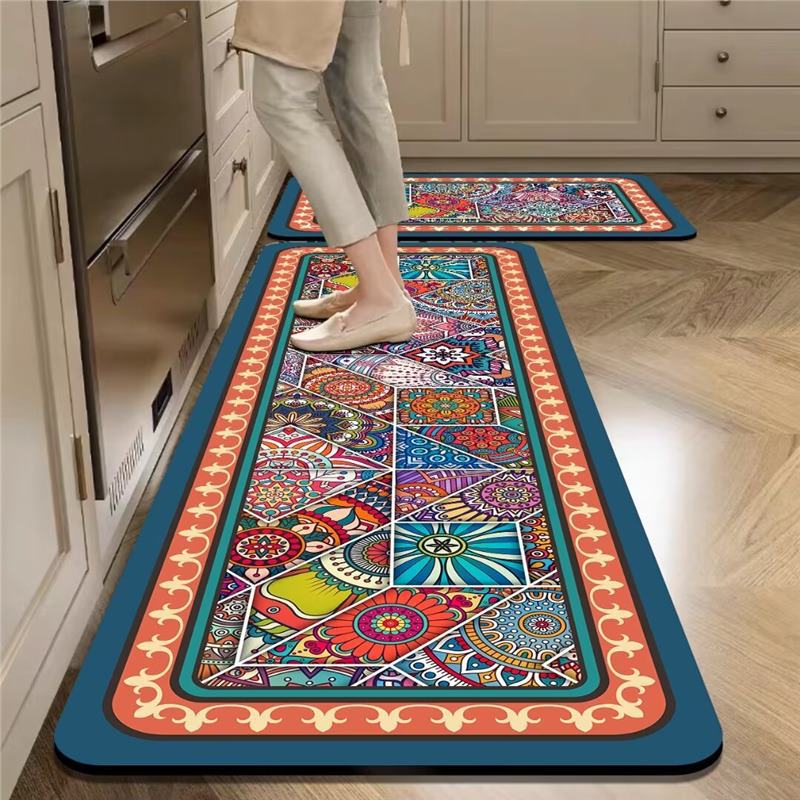 Kitchen Floor Mat Non-Slip, Oil-Proof, Waterproof, Wipe-In, Household Dirt-Resistant Door Mat, Long Carpet Mat