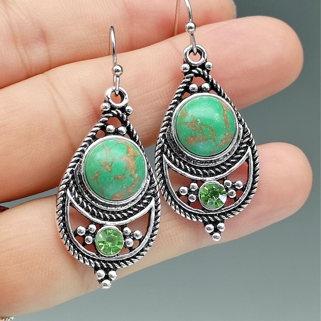 Rongyu mit neuen plattierten Retro-Thai-Silber-Drachen-Kristall-Türkis-Ohrringen, europäischer und amerikanischer Mode-Diamantbesetzter Hofschmuck für die Ohren