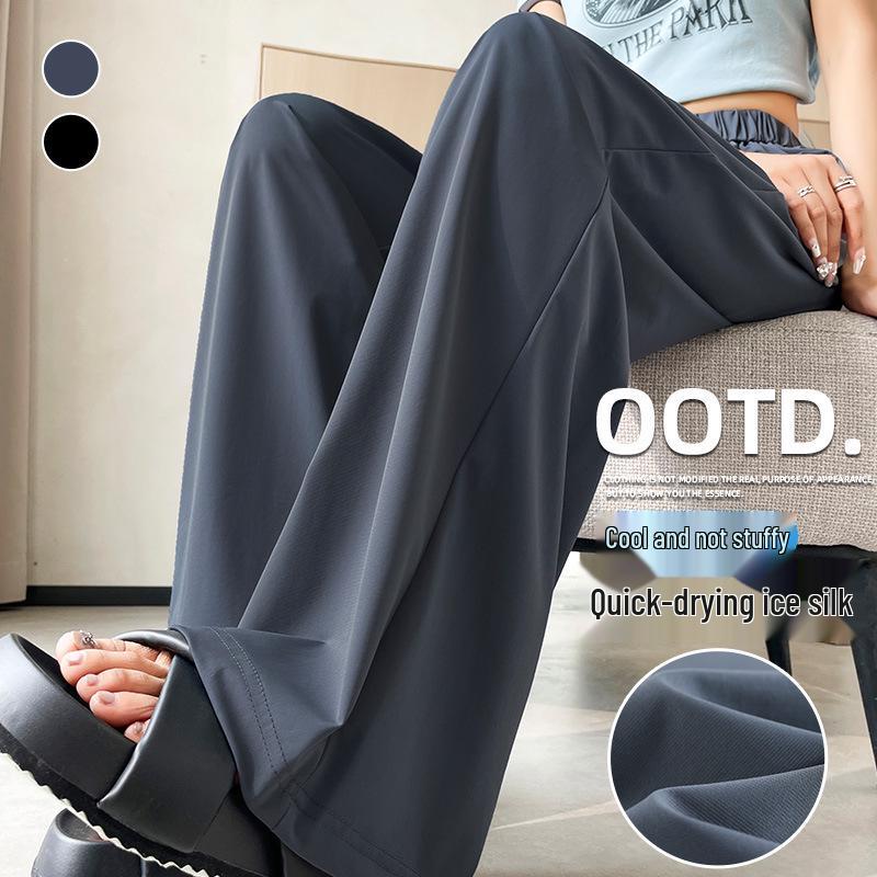 

Women s Petite Ice Silk Wide-Leg Quick-Dry Casual Pants, Nine-Point Floor-Length Slimming Design for Summer 6XL