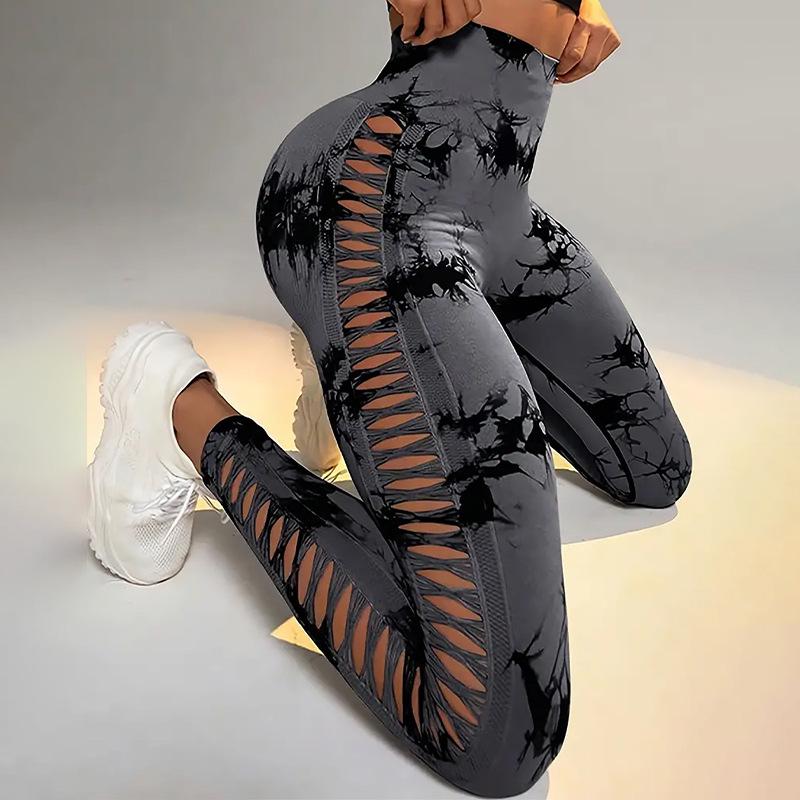 High Waist Hollow Out Yoga Pants – Seamless, Breathable Peach Lift Leggings for Women