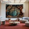 2D Magical Firefly Forest Tapestry, Hanging Lanterns & Flowers Wall Art for Bedroom