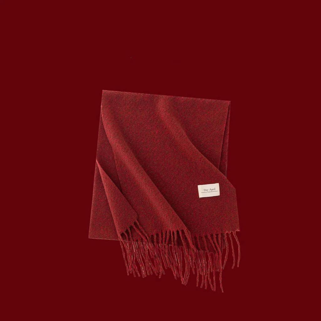 Cashmere Feel Autumn Winter New Year Plaid Scarf Korean Style Women's Faux Cashmere Ankle Red Neck Wrap Shawl Bib