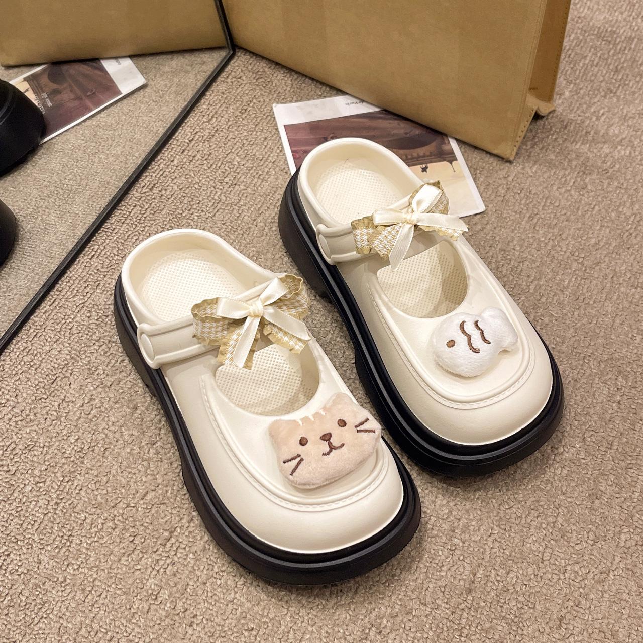 

Мультяшное дерьмо ощущение толстой подошвы сумка голова крутые тапочки носить лето мода сырные крекеры Мэри Джейн дыра кошка рыба обувь 35