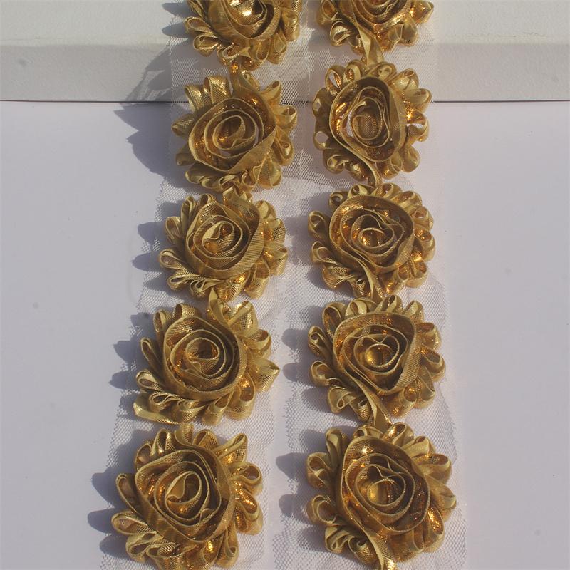 1y 2.5 Inch Shiny Fabric Flowers for Princess Girls Headbands Hair Accessories Kids Shirts Dress Shoes DIY Crafting Flowers