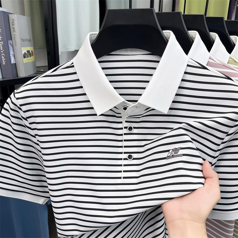 Striped Short Sleeve T-Shirt Polo Men s Lapel Collar Short Sleeve T-Shirt Summer Casual M