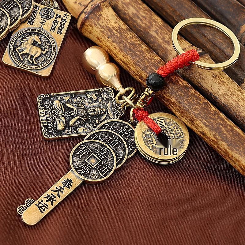 Twelve Zodiac Brass Keychains: Five Emperors Coin Pendants To Attract Wealth and Fortune