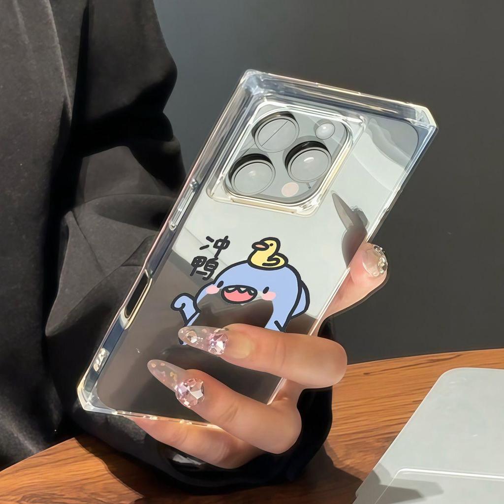 Square Back Tube Protection Clear Case For iPhone 11 14 Pro Max 12 16 ProMax 15 Plus 13 Anti-Oxygen,Go For It Pattern Casing