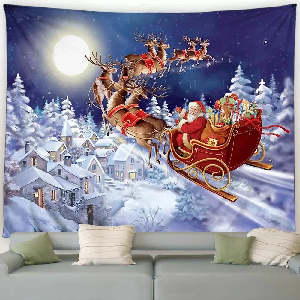 Christmas Sleigh Santa Claus Tapestry Bedroom Living Room Home Christmas Decoration