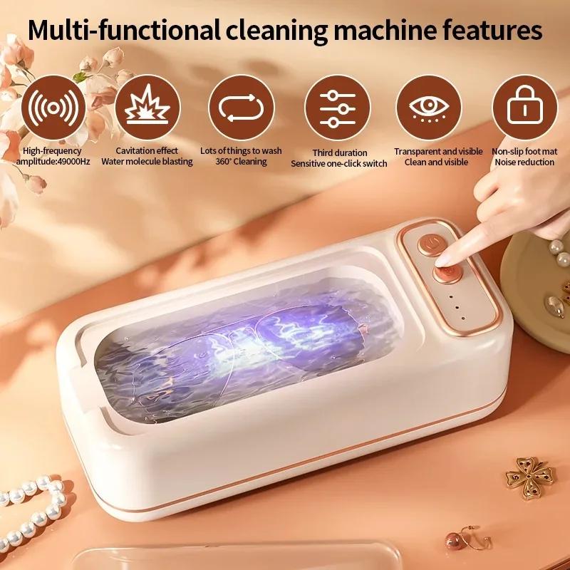 Limpador Ultrassônico Portátil para Joias Relógio Óculos - Vibração de Alta Frequência Carregamento USB Máquina Amigável para Viagem
