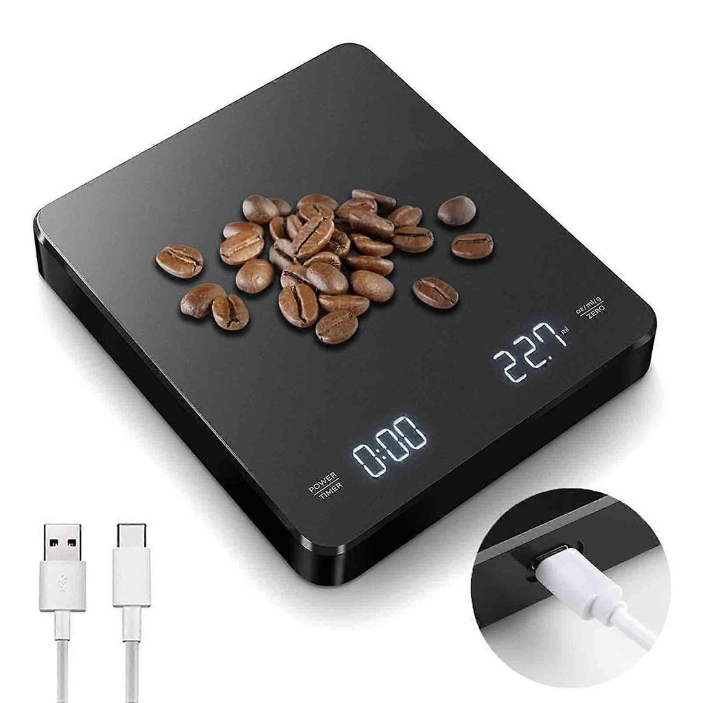 Digital Caf Scale with Timer, Rechargeable Type-C with LED Display, Multifunction Precision Sensor, with Tare Function, High Temperature Resistance
