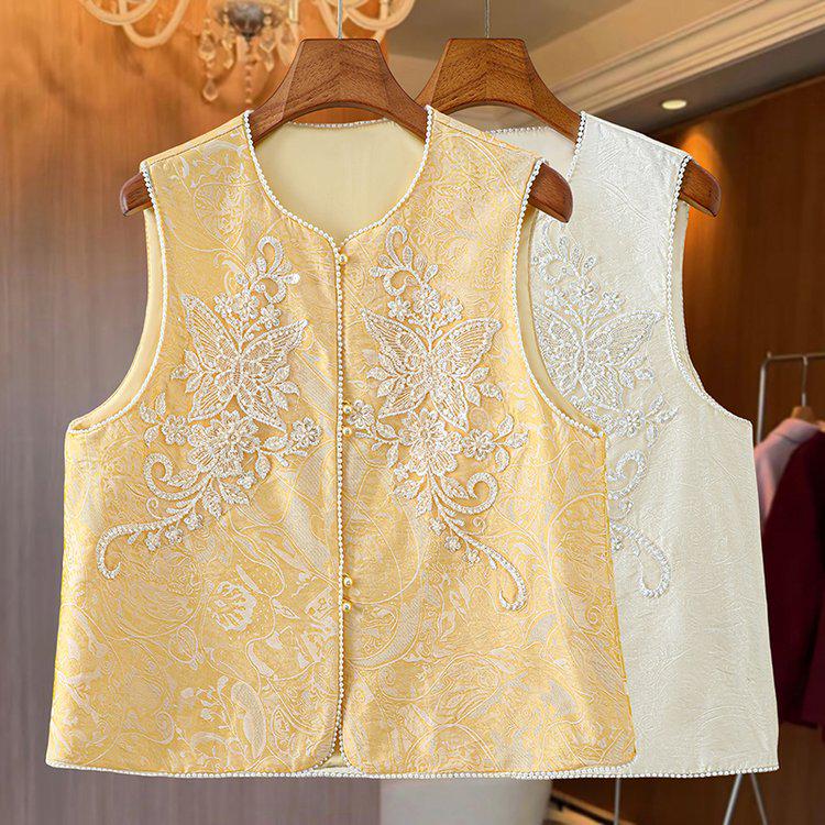 Women s Chic Embroidered Tang Suit Vest with Shoulder Cape - 2026 Early Spring Collection M