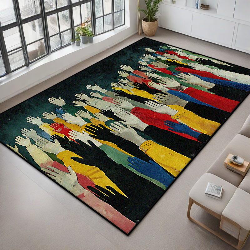 Modern Abstract Large Living Room Carpet Colored Palm Decoration Bedroom Bedside Fluffy Plush Rug Cloakroom Bedside Non-slip Mat