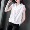 Šifonová košile s výstřihem do V Dámská letní zakrývající břicho Blůza Krátký rukáv Volný Temperament Bez rukávů Štíhlá Jednobarevná Velká velikost Košile Dámský letní top