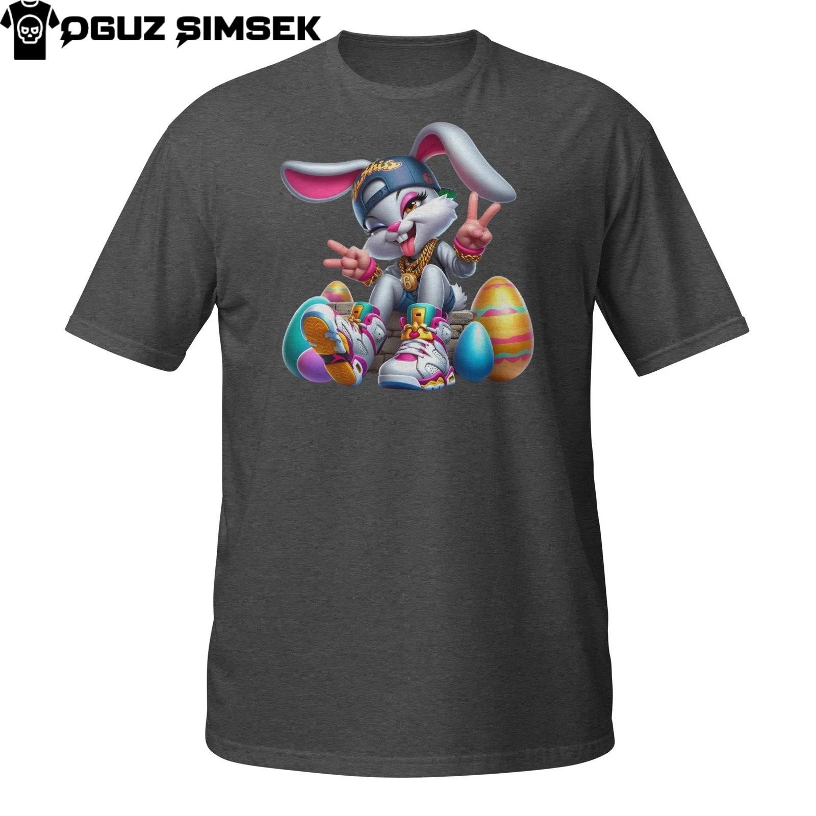 Cool Easter Bunny T-Shirt Mens Womens Tees Top – Hip Hop Rabbit with Peace Sign and Sneakers 4XL
