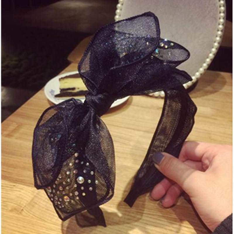 Women High End Headdress Shiny Crystals Bowknot Headbands Solid Ladies Elegant Mesh Hairbands Knot Teen Girls Bow Hair Band