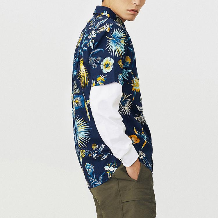 Vans Floral Print Loose Comfortable Casual Short Sleeve Shirt Men shirts Dark-Blue VN0A545QZ53