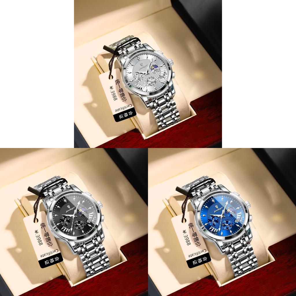 Swiss Mens Watch With Luminous Dial Moon Phase Chronograph For Sports And Casual Wear