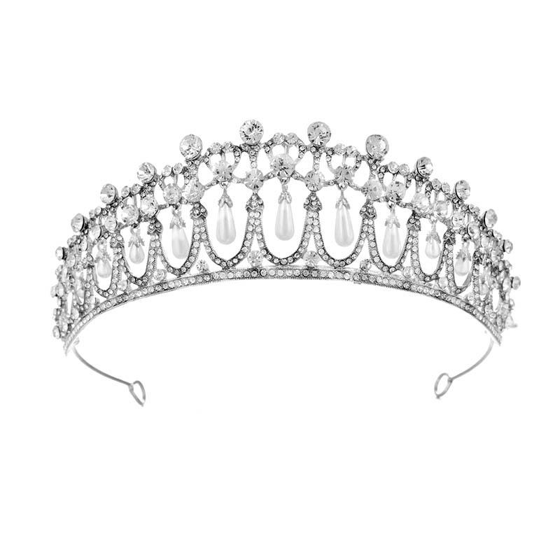 European Style Wedding Princess Crown Baroque Queen Same Style Large Crown Water Drop Pearl Inlaid Diamond Bridal Crown Tiara