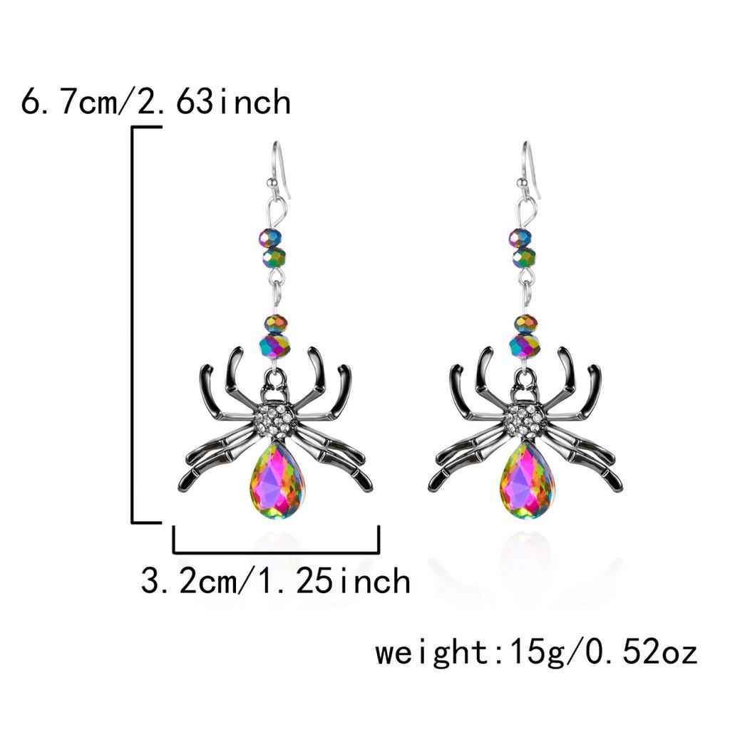 Creative Halloween Spider Earrings Exaggerated Colorful Rhinestone Crystal Dangle Earrings Gothic Party Jewelry For Women Men