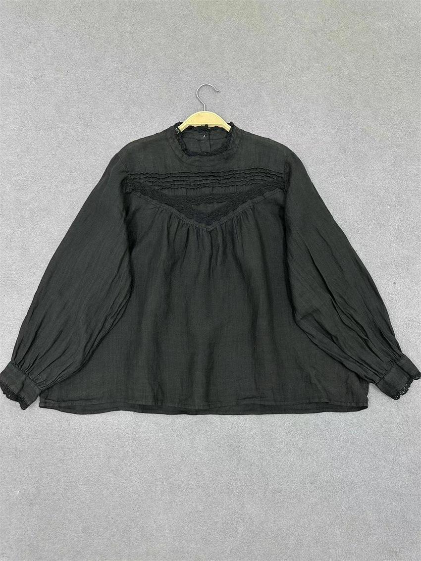 

Johnature Лето Осень Японский кружевной стежок Аккордеон Плиссированная рубашка Свободные тонкие солнцезащитные топы с длинными рукавами для женщин One Size чёрный