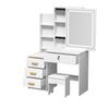 Makeup Vanity Desk with LED Lighted Mirror, Vanity Table with 4 Drawers and Opening Shelves, Bedroom Dressing Table with Stool