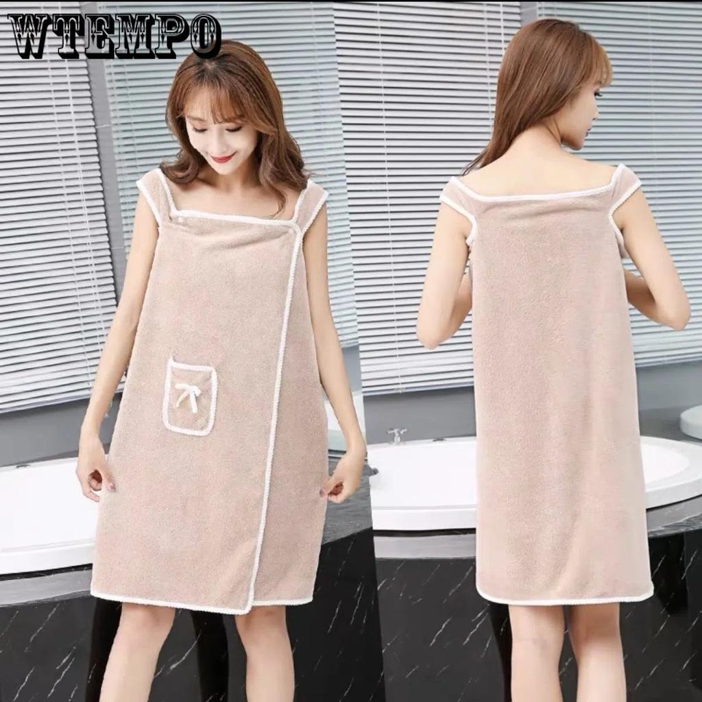 WTEMPO Wielofunkcyjny damski ręcznik podróżny, miękki, chłonny szlafrok, kieszeń na kokardę, sukienki kąpielowe, ręczniki plażowe