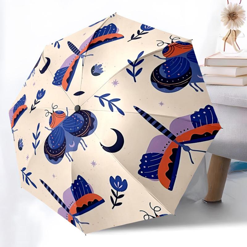 

1pc Butterfly Pattern Automatic Folding Umbrella - 8-Rib Durable Iron Frame, Compact Portable for Daily Travel yy251205044