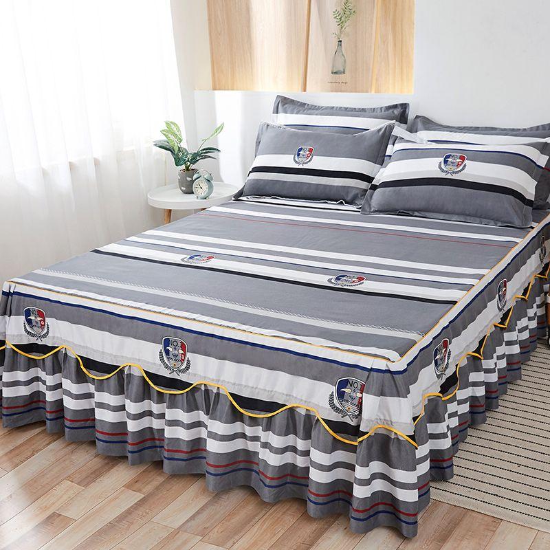 Flower Print Ruffled Bedding Set,Pillowcases Set/Bed Skirt Set,Bed Skirt*1 ,Pillowcases *2 (Size: Twin/Full/Queen/King)