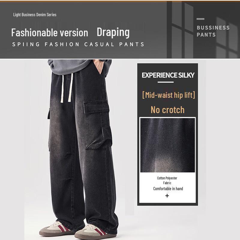 JEEP SPIRIT Men's Fall Retro Loose Straight Denim Workwear Pants