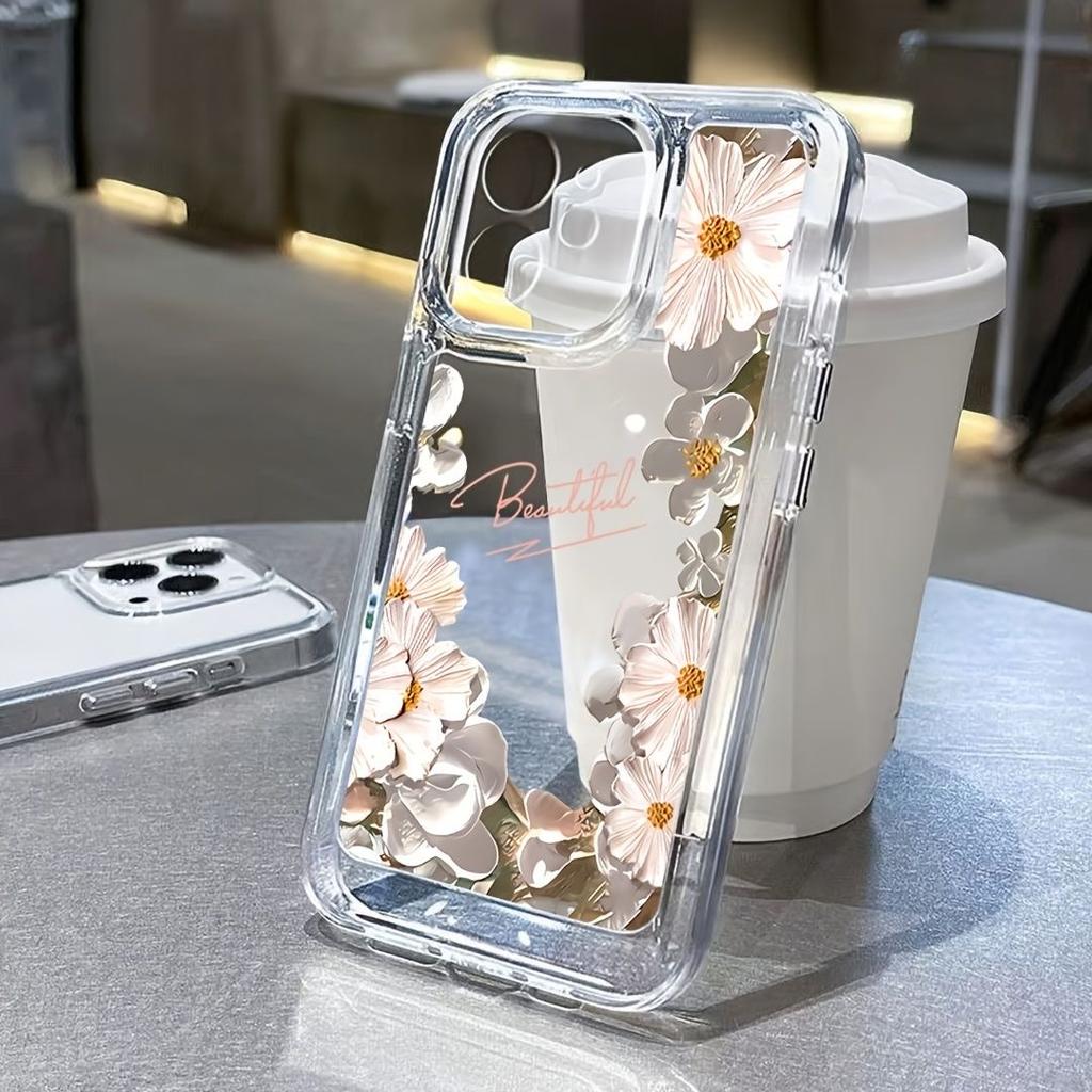 White Lotus Silicone Case Compatible with iPhone 11/12/13/15/16 Pro Max Full Protection Anti-Fall Protective Cover For iPhone16 16Pro 15Pro