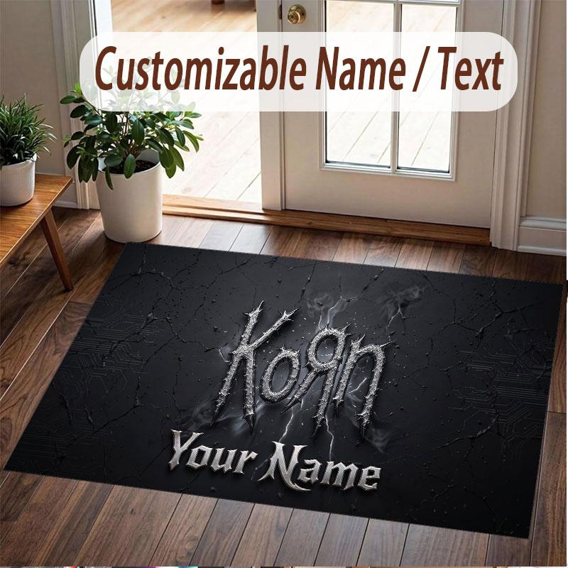 Custom Rug Korn Pattern Print Name Text Soft Non‑Slip Floor Carpet for Home Indoor Decoration