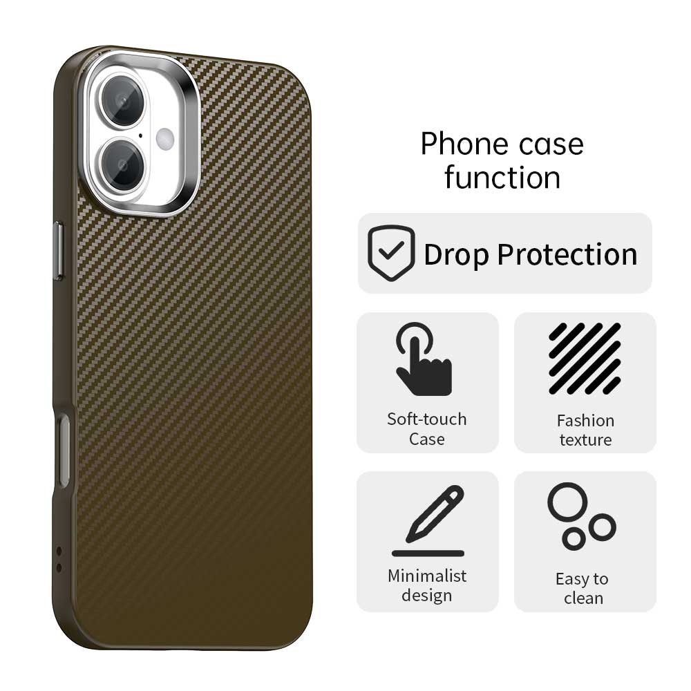 For iPhone 16 Plus Case Cell Phone Hybrid Back Cover Carbon Fiber Texture