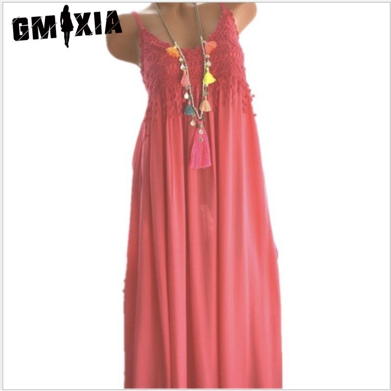 GMXIA Abiti casual a vita alta con bretelle senza maniche stampa tinta unita primavera estate moda donna