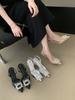 Fashion Black Beige Silver Women Sandals Pointed Toe Summer Dress Shoes Thin High Heels Rhinestone Buckle Back Strap Slides Wedding 39