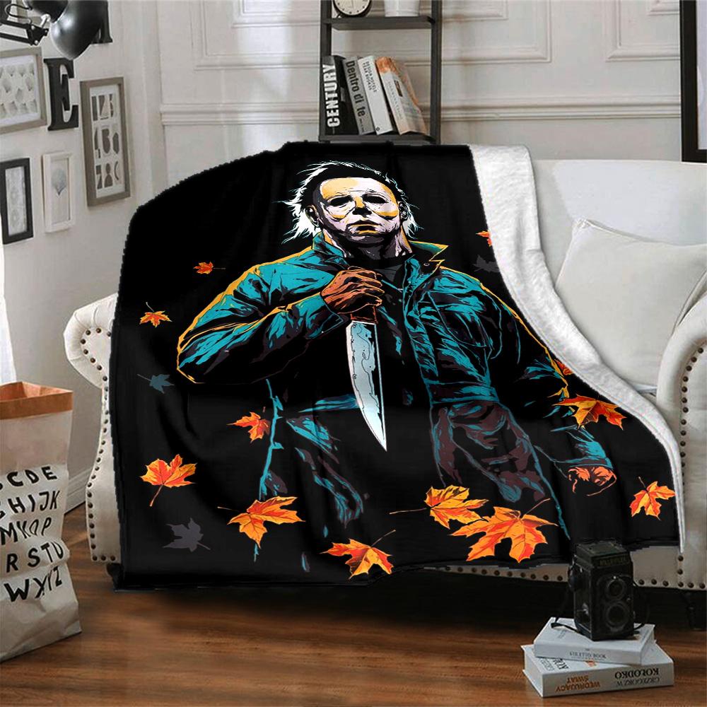 Halloween Horror Icon Flannel Blanket Super Soft Warm Cozy Blanket For Sofa Bed Office Travel Allseason Home Decor Gift