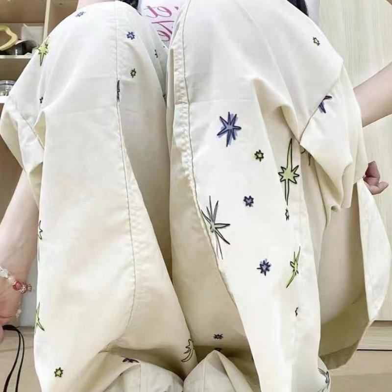 American Graffiti Star Wide Leg Pants for Women Summer Loose Slim Straight Utility Pants